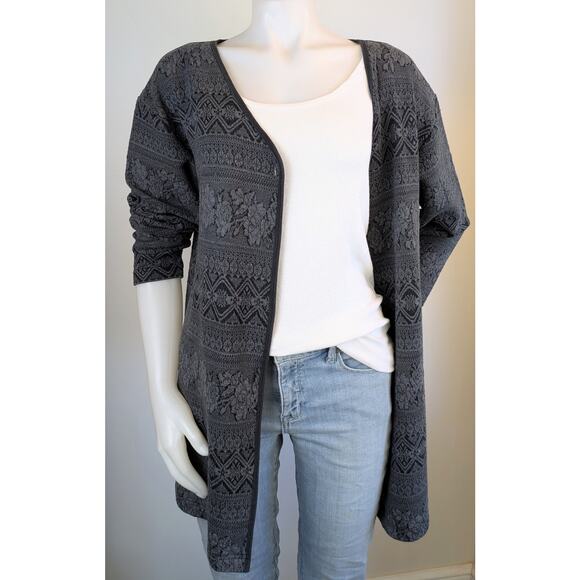 Victorias Secret Country VTG 90s Cardigan Small Oversized Gray Floral Geometric - Picture 3 of 9